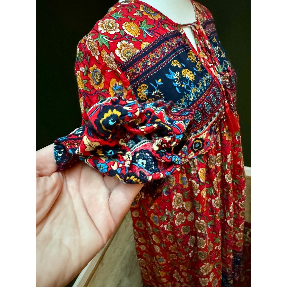 R Vivimos Red Floral Bohemian Hippie Cottagecore Long Sleeve Maxi Dress Med - Picture 5 of 8